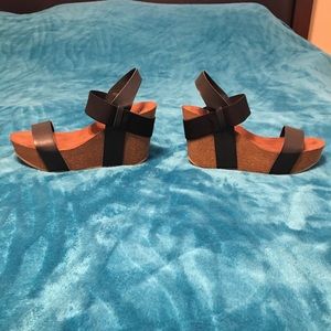 MIA brown and black strap wedges. Never worn!